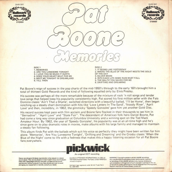Pat Boone : Memories (LP, Album)