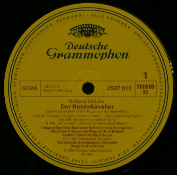 Richard Strauss - Marianne Schech, Irmgard Seefried, Rita Streich, Dietrich Fischer-Dieskau, Kurt Böhme, Staatskapelle Dresden, Karl Böhm : Der Rosenkavalier (LP, RE)