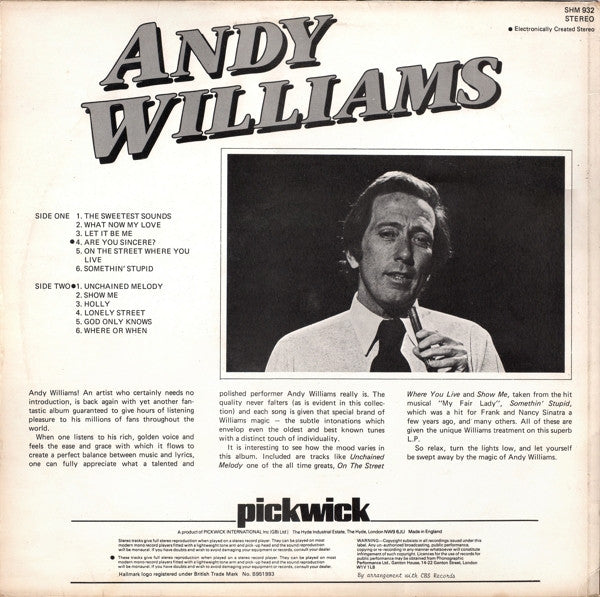 Andy Williams : Unchained Melody (LP, Comp, RM)
