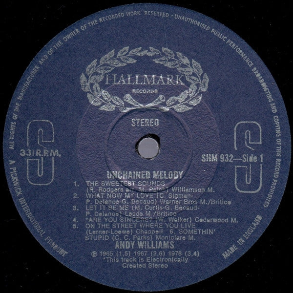 Andy Williams : Unchained Melody (LP, Comp, RM)