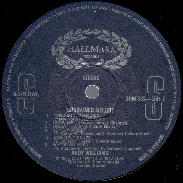 Andy Williams : Unchained Melody (LP, Comp, RM)