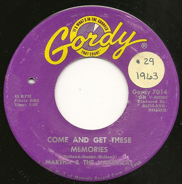 Martha Reeves & The Vandellas : Come And Get These Memories / Jealous Lover (7", Single, RE)