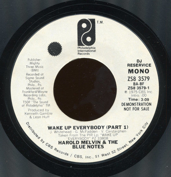 Harold Melvin & The Blue Notes* : Wake Up Everybody (7", Promo, Styrene, DJ )