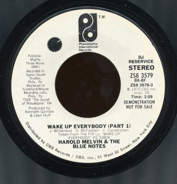 Harold Melvin & The Blue Notes* : Wake Up Everybody (7", Promo, Styrene, DJ )