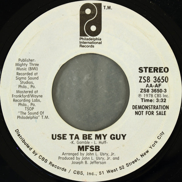 MFSB : Use Ta Be My Guy (7", Single, Promo, Styrene)
