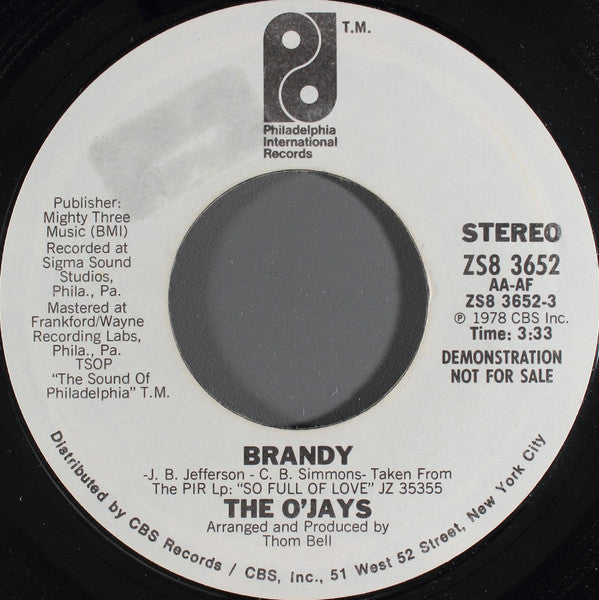 The O'Jays : Brandy (7", Promo)
