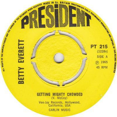 Betty Everett : Getting Mighty Crowded (7", Single, RE, Pus)