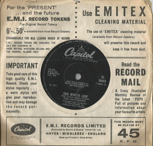 The Lettermen : Our Winter Love / Warm (7", Single)