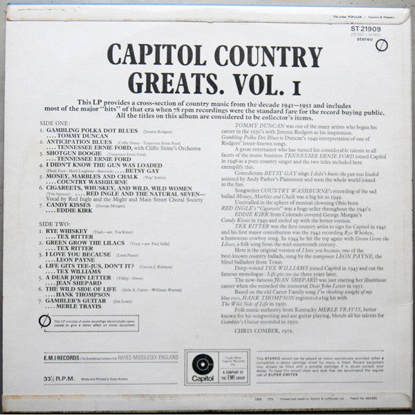 Various : Capitol Country Greats Vol. 1 (LP, Comp)