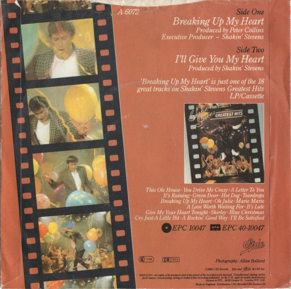 Shakin' Stevens : Breaking Up My Heart (7", Single, Blu)