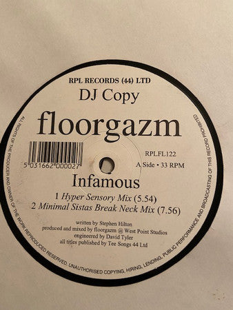Floorgazm : Infamous / Vicious House (12", Promo)
