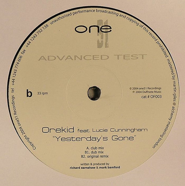 Orekid Feat. Lucie Cunningham : Yesterday's Gone (12", TP)