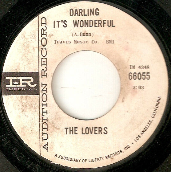 The Lovers (12) : I Want To Be Loved / Darling It's Wonderful (7", Single, Promo, Styrene)