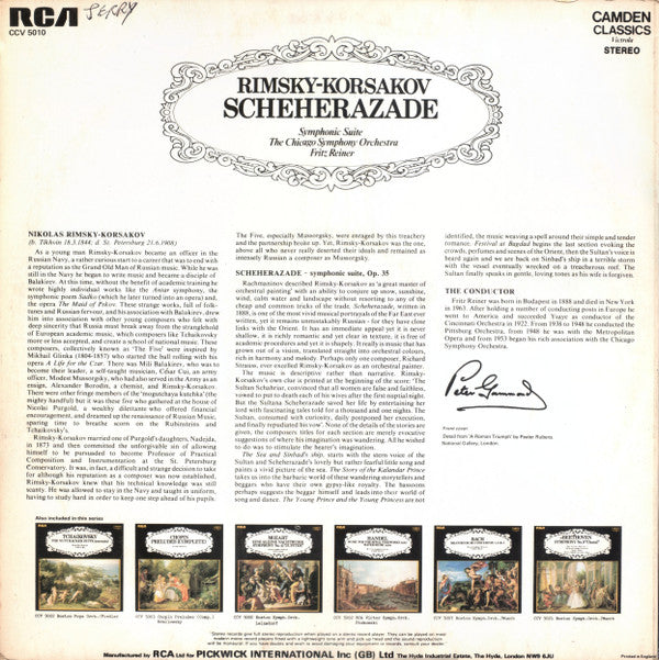 Nikolai Rimsky-Korsakov - Chicago Symphony Orchestra, Fritz Reiner : Scheherazade (Symphonic Suite) (LP, Album, RE)