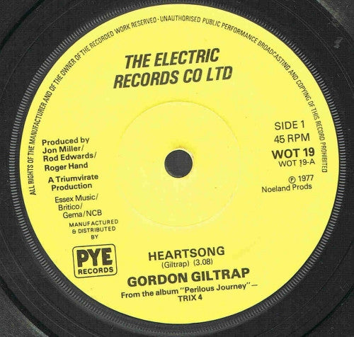 Gordon Giltrap : Heartsong (7", Yel)