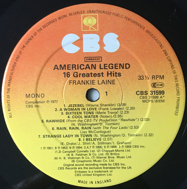 Frankie Laine : American Legend -16 Greatest Hits (LP, Comp, Mono)