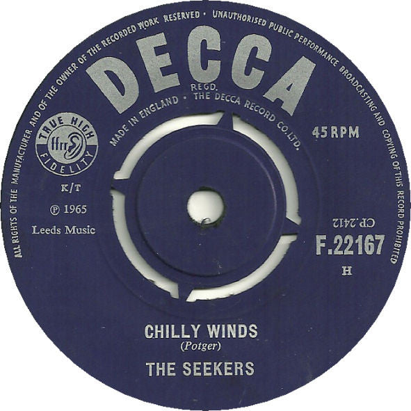 The Seekers : Chilly Winds / Kumbaya (7", Single, Mono)