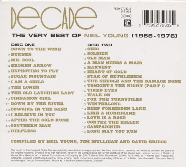 Neil Young : Decade: The Very Best Of Neil Young (1966 - 1976) (2xCD, Comp, RM)