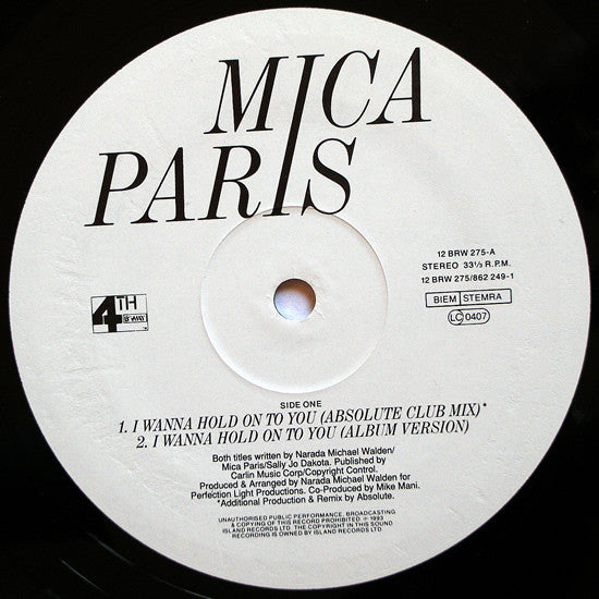 Mica Paris : I Wanna Hold On To You (12")