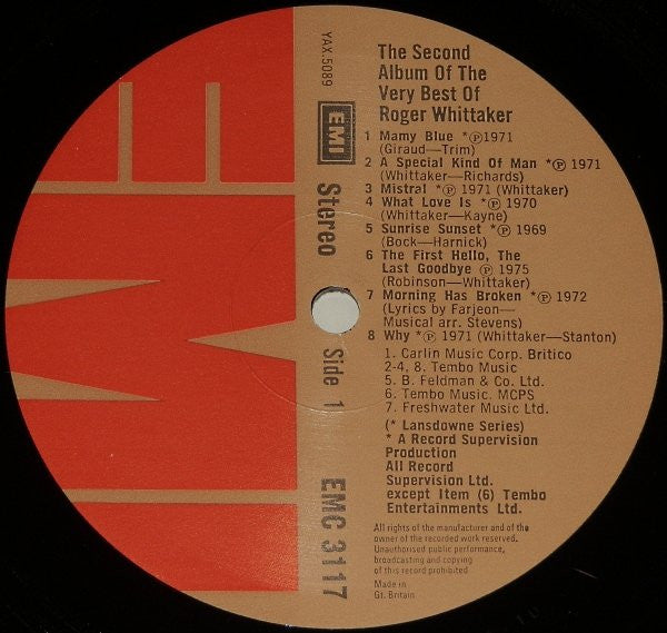 Roger Whittaker : The Second Album Of The Very Best Of Roger Whittaker (LP, Comp)