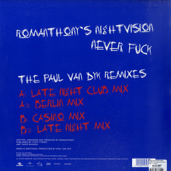 Romanthony's Nightvision : Never Fuck (The Paul Van Dyk Remixes) (12")