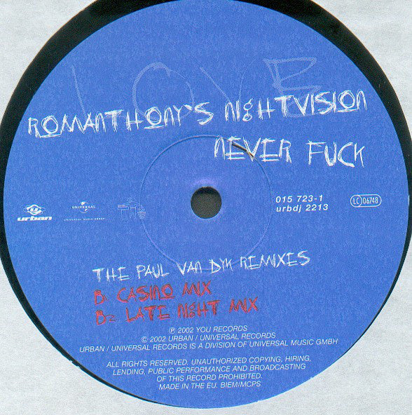 Romanthony's Nightvision : Never Fuck (The Paul Van Dyk Remixes) (12")