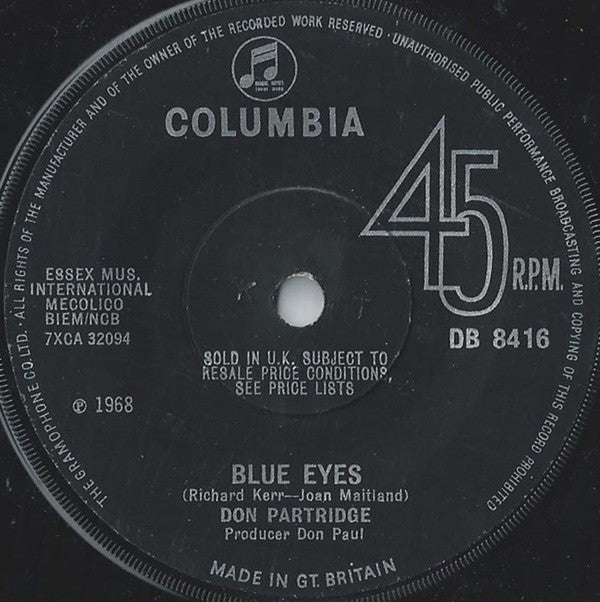 Don Partridge : Blue Eyes (7", Single, Sol)
