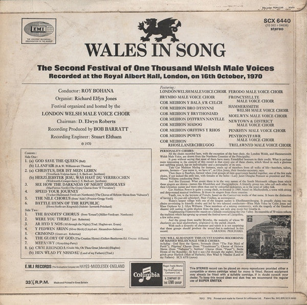 Various : Wales In Song - The Second Festival Of 1000 Welsh Male Voices (LP)