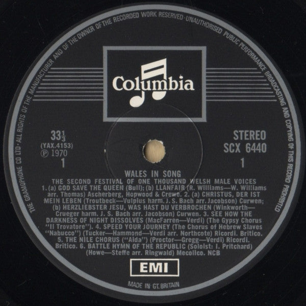 Various : Wales In Song - The Second Festival Of 1000 Welsh Male Voices (LP)