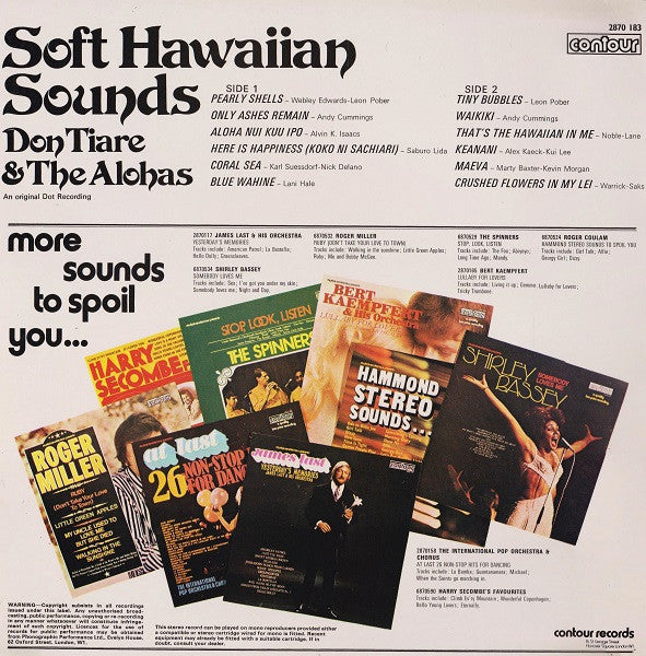 Don Tiare & The Alohas : Soft Hawaiian Sounds (LP, Album)