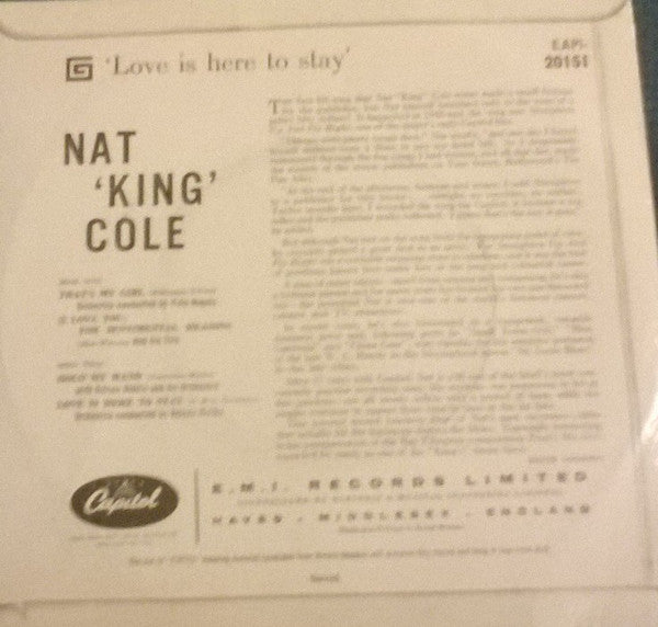 Nat King Cole : Love Is Here To Stay (7", EP, Mono)