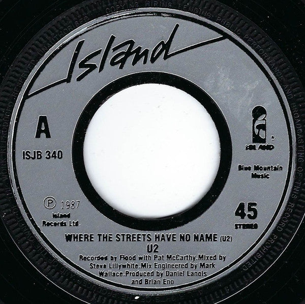 U2 : Where The Streets Have No Name (7", Single, Jukebox, Sil)