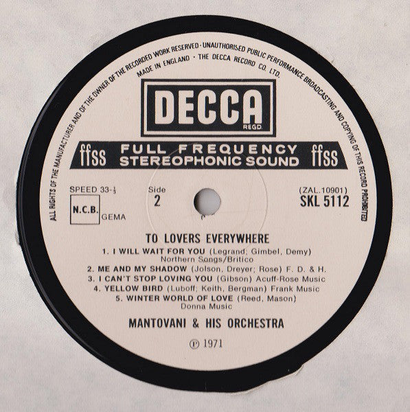 Mantovani And His Orchestra : To Lovers Everywhere  (LP)