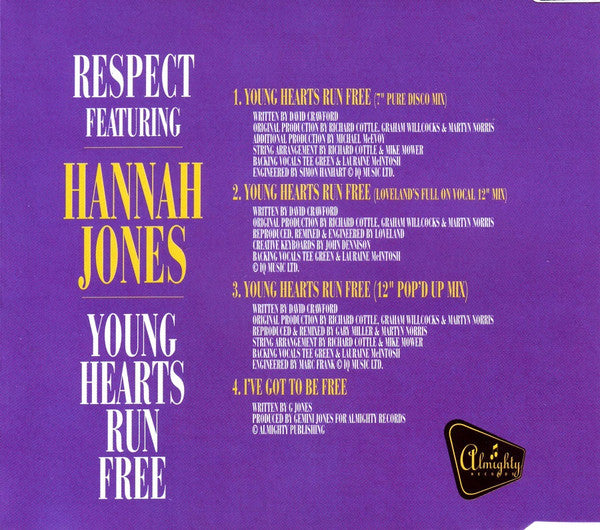 Respect Featuring Hannah Jones : Young Hearts Run Free (CD, Single)