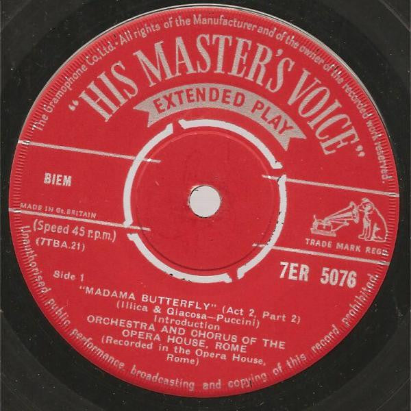 Giacomo Puccini, Orchestra Del Teatro Dell'Opera Di Roma And Coro Del Teatro Dell'Opera Di Roma : Madama Butterfly (Act II, Part 2) (7", Single)