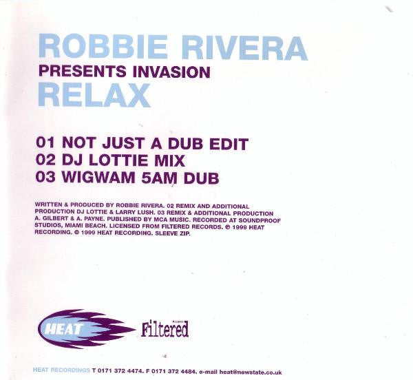 Robbie Rivera Presents Invasion (2) : Relax (CD, Single)