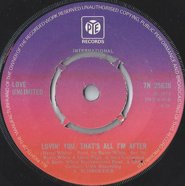 Love Unlimited : Under The Influence Of Love (7", Pus)