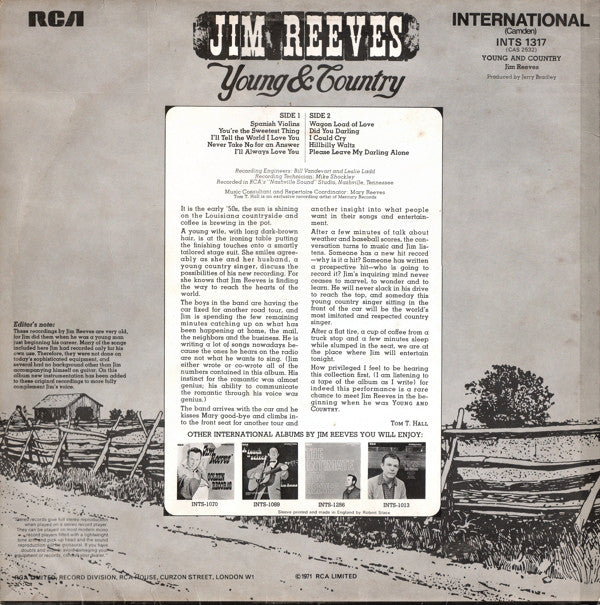 Jim Reeves : Young & Country (LP, Comp)