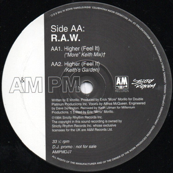 R.A.W. : Higher (Feel It) (12", Promo)