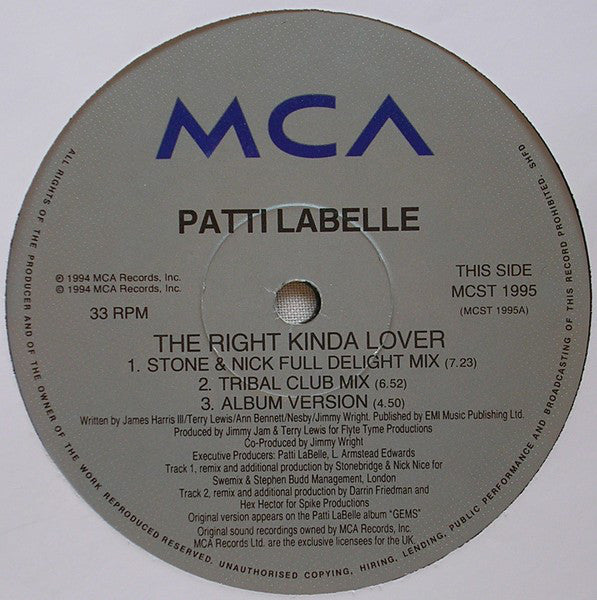 Patti LaBelle : The Right Kinda Lover (12", Single)