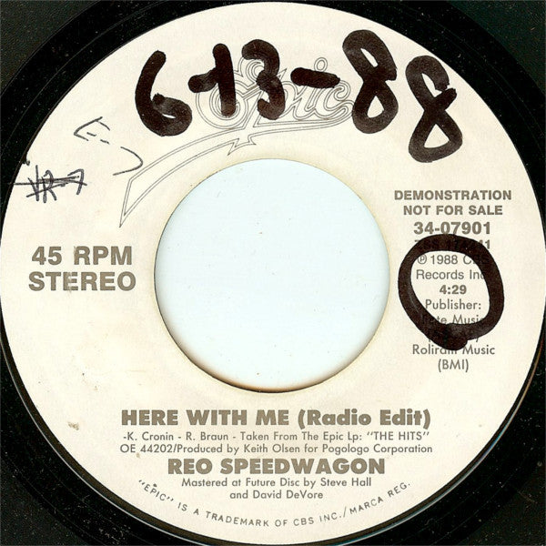 REO Speedwagon : Here With Me (7", Single, Promo)