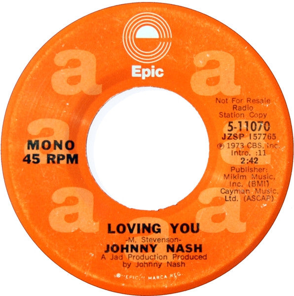 Johnny Nash : Loving You (7", Mono, Promo)