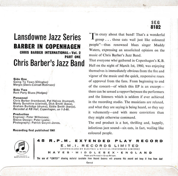 Chris Barber's Jazz Band : Chris Barber International Volume Two Part 1 "Chris Barber In Copenhagen" (7", Single, Mono)