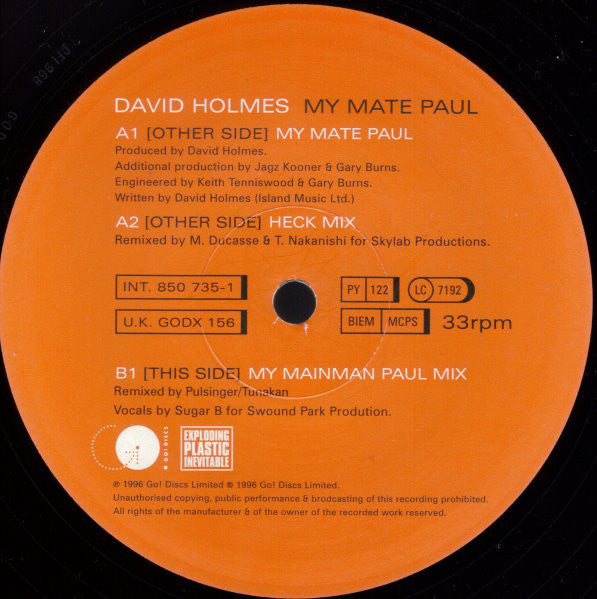 David Holmes : My Mate Paul (12", Single)