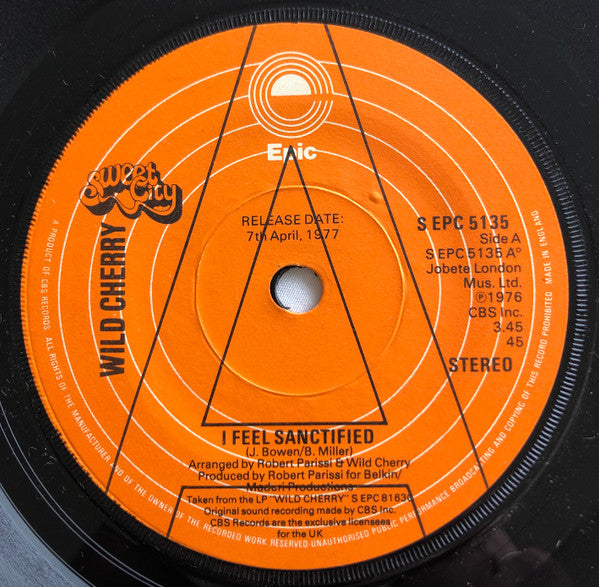 Wild Cherry : I Feel Sanctified (7", Single, Promo)