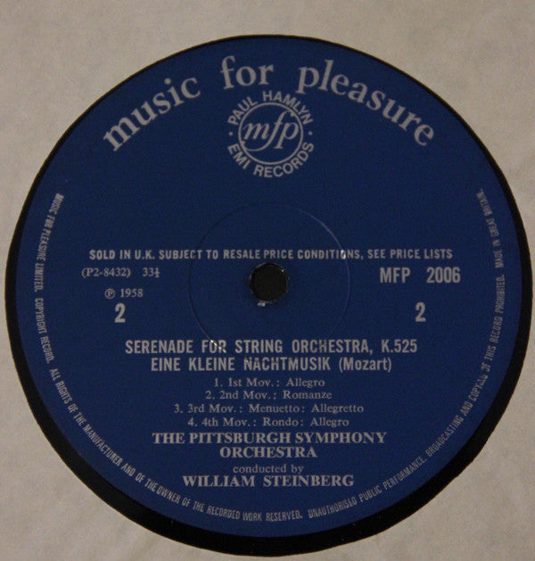 Wolfgang Amadeus Mozart, William Steinberg Conducting Pittsburgh Symphony Orchestra : Symphony No. 40 In G Minor, K.550 / Eine Kleine Nachtmusik, K.525 (Serenade For String Orchestra) (LP, Album)