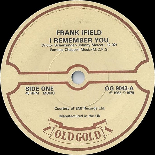 Frank Ifield : I Remember You / Lovesick Blues (7", Mono, RE, RP)