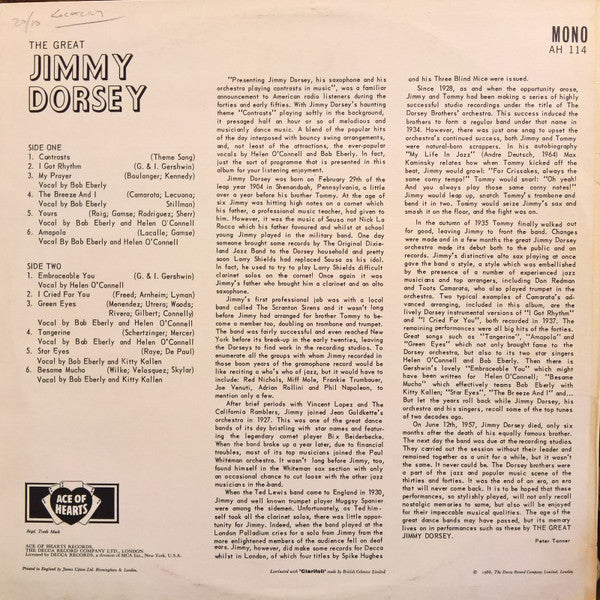 Jimmy Dorsey And His Orchestra : The Great Jimmy Dorsey (LP, Mono)