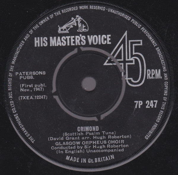The Glasgow Orpheus Choir : Crimond / Sea Sorrow (An Bron Mara) (7", Single)
