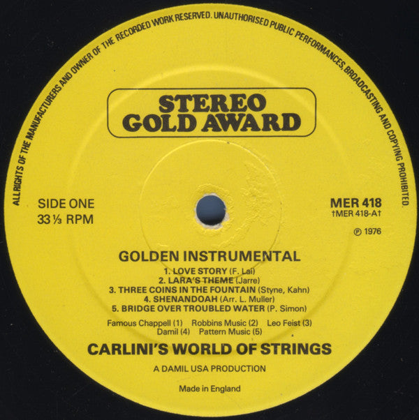 Carlini's World Of Strings : Golden Instrumentals (LP, Comp)